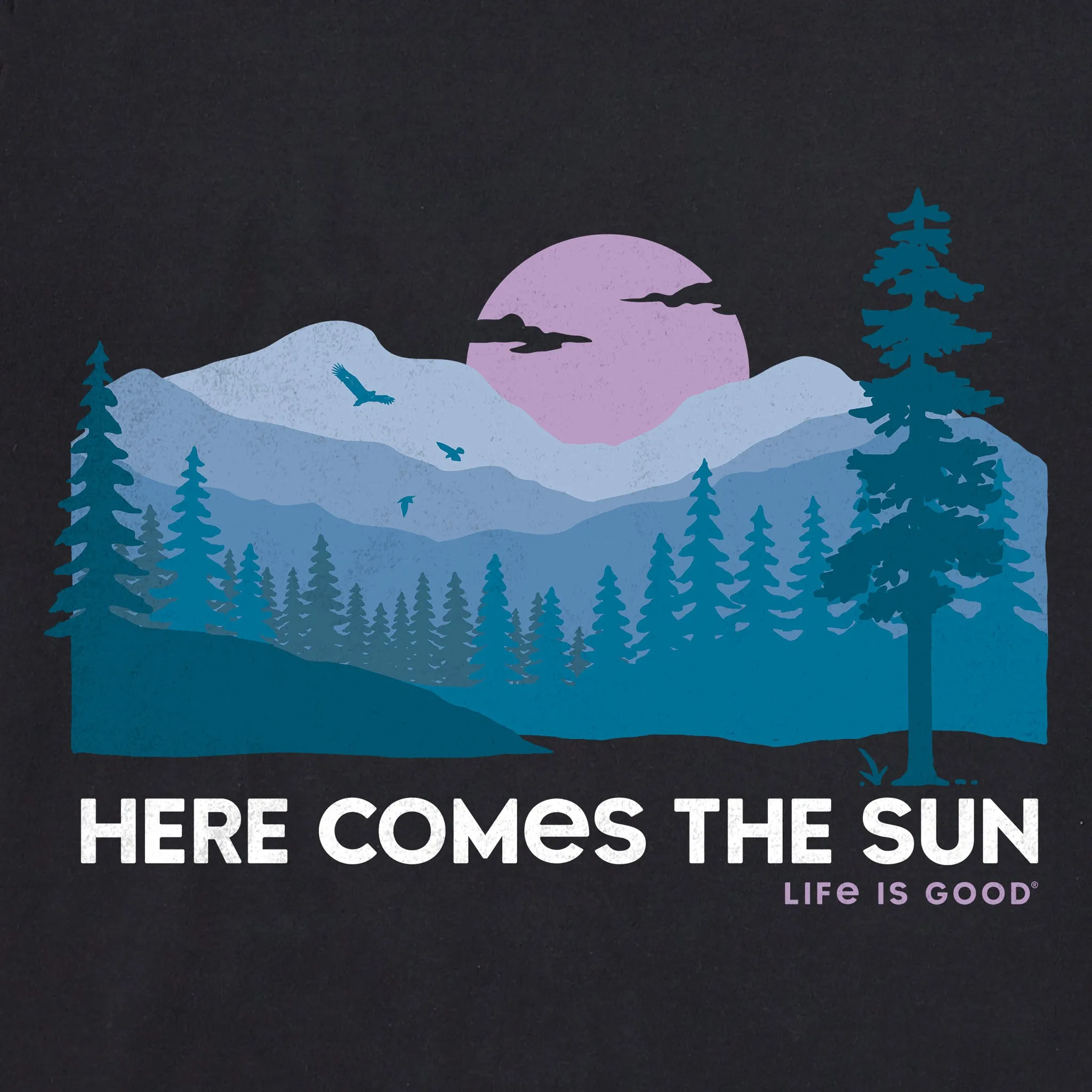 Women's Here Comes the Sun Evergreens Short Sleeve Crusher Vee Life is Good