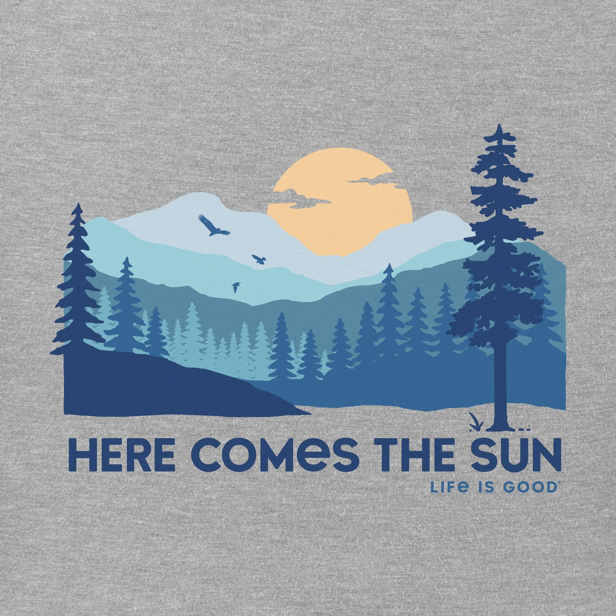 Women's Here Comes the Sun Evergreens Short Sleeve Crusher Vee Life is Good