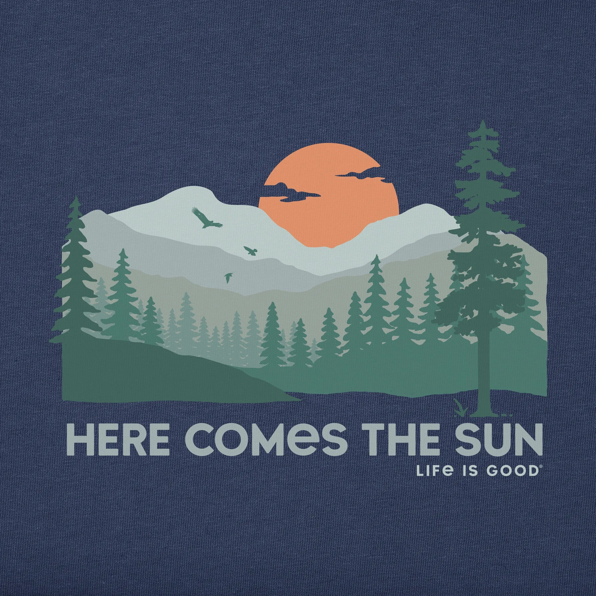 Women's Here Comes the Sun Evergreens Short Sleeve Crusher Vee Life is Good