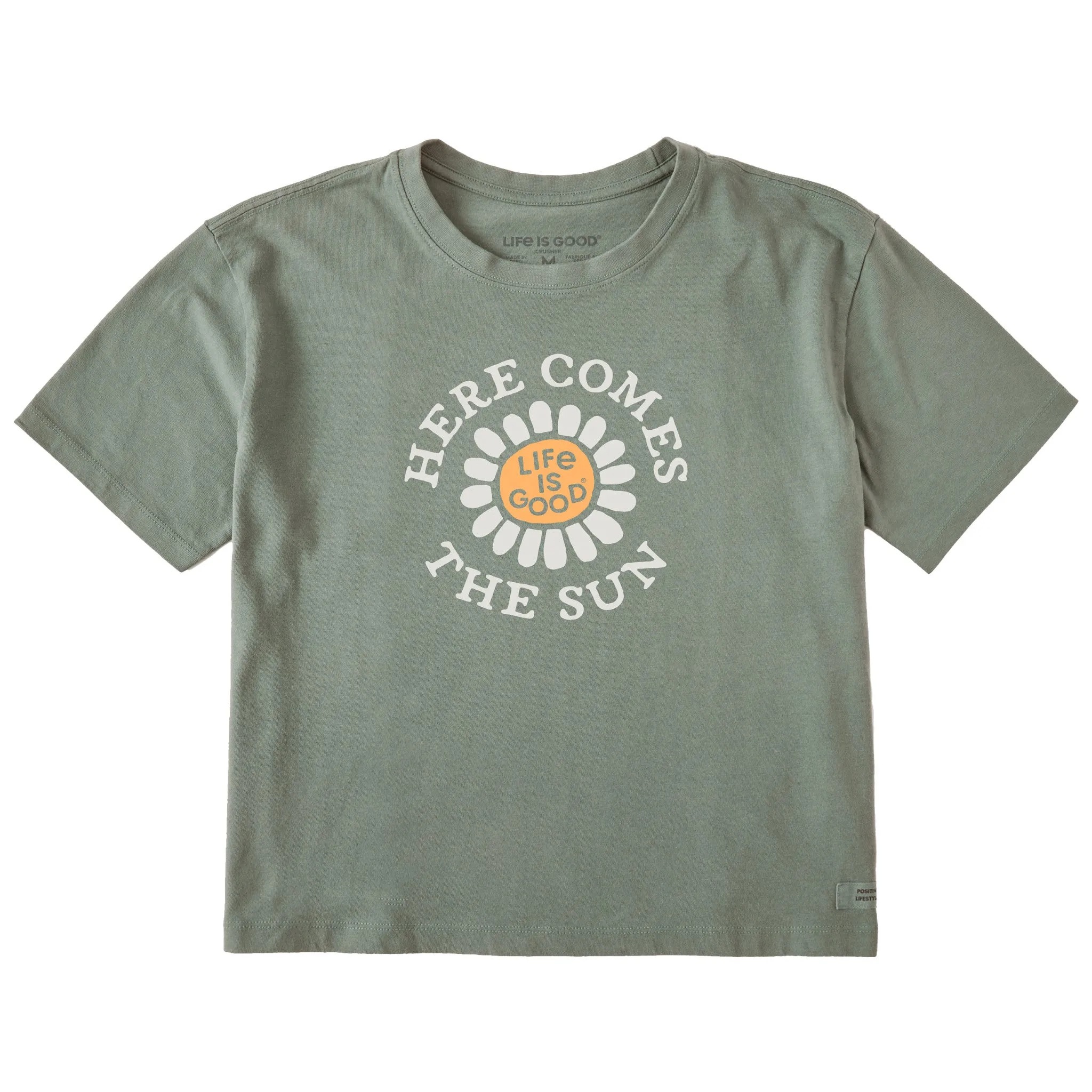 Women's Here Comes the Sun Flower Short Sleeve Crusher Boxy Tee Life is Good