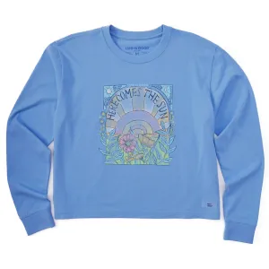 Women's Here Comes The Sun Hippie Long Sleeve Crusher Boxy Tee Life is Good
