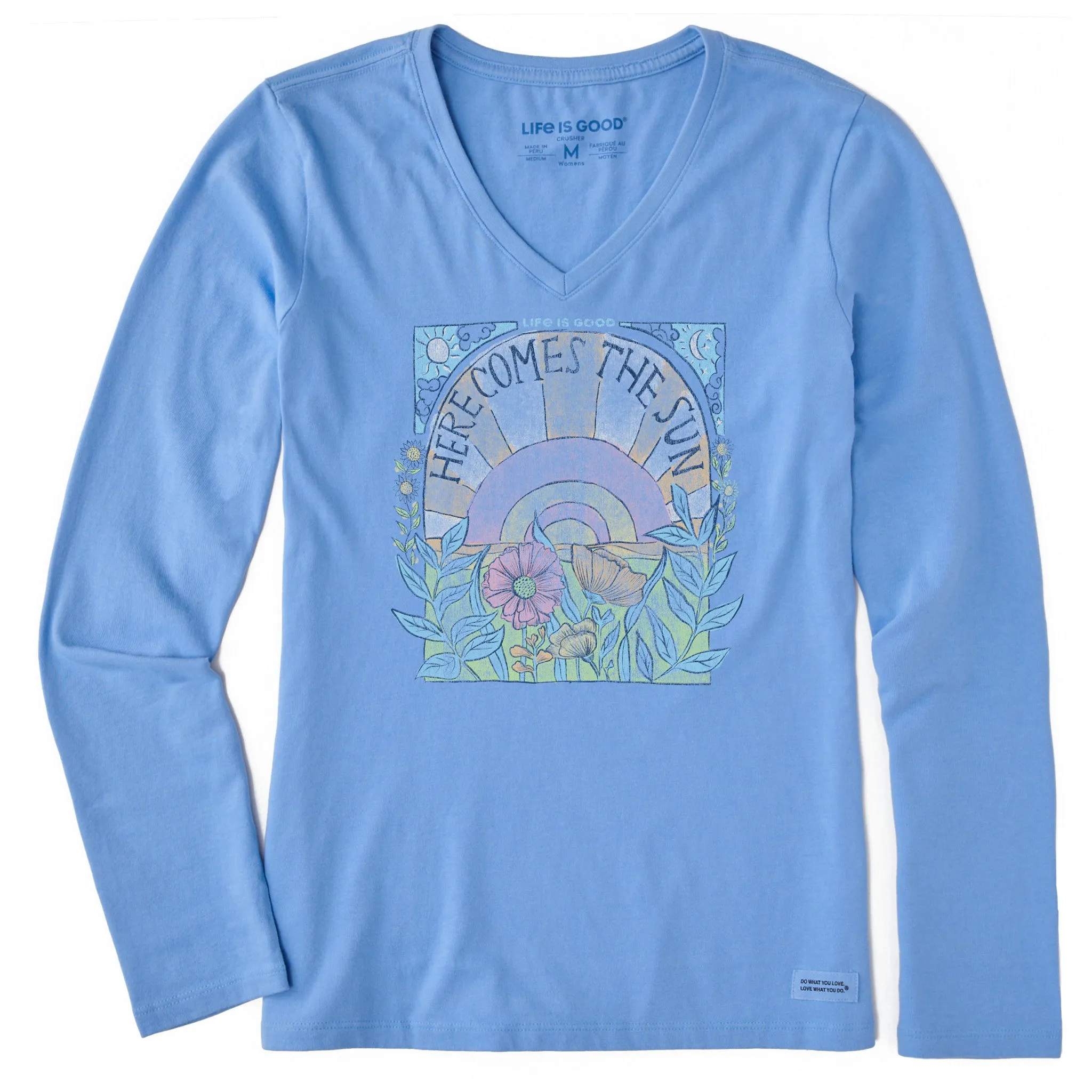 Women's Here Comes The Sun Hippie Long Sleeve Crusher Vee Life is Good