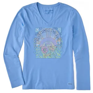 Women's Here Comes The Sun Hippie Long Sleeve Crusher Vee Life is Good