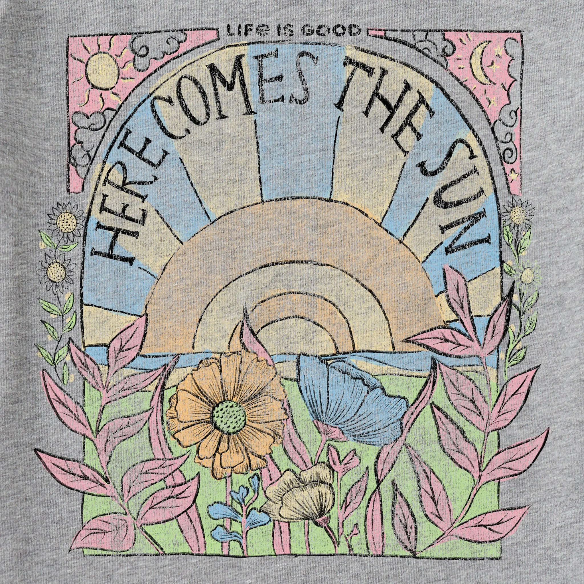 Women's Here Comes The Sun Hippie Long Sleeve Crusher Vee Life is Good