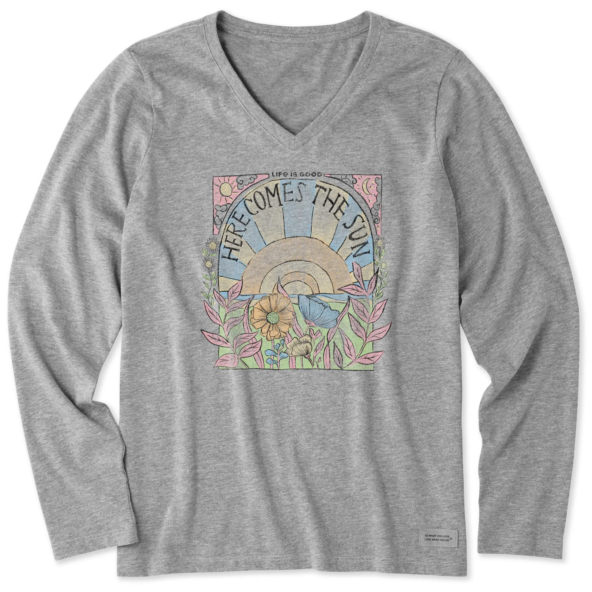 Women's Here Comes The Sun Hippie Long Sleeve Crusher Vee Life is Good