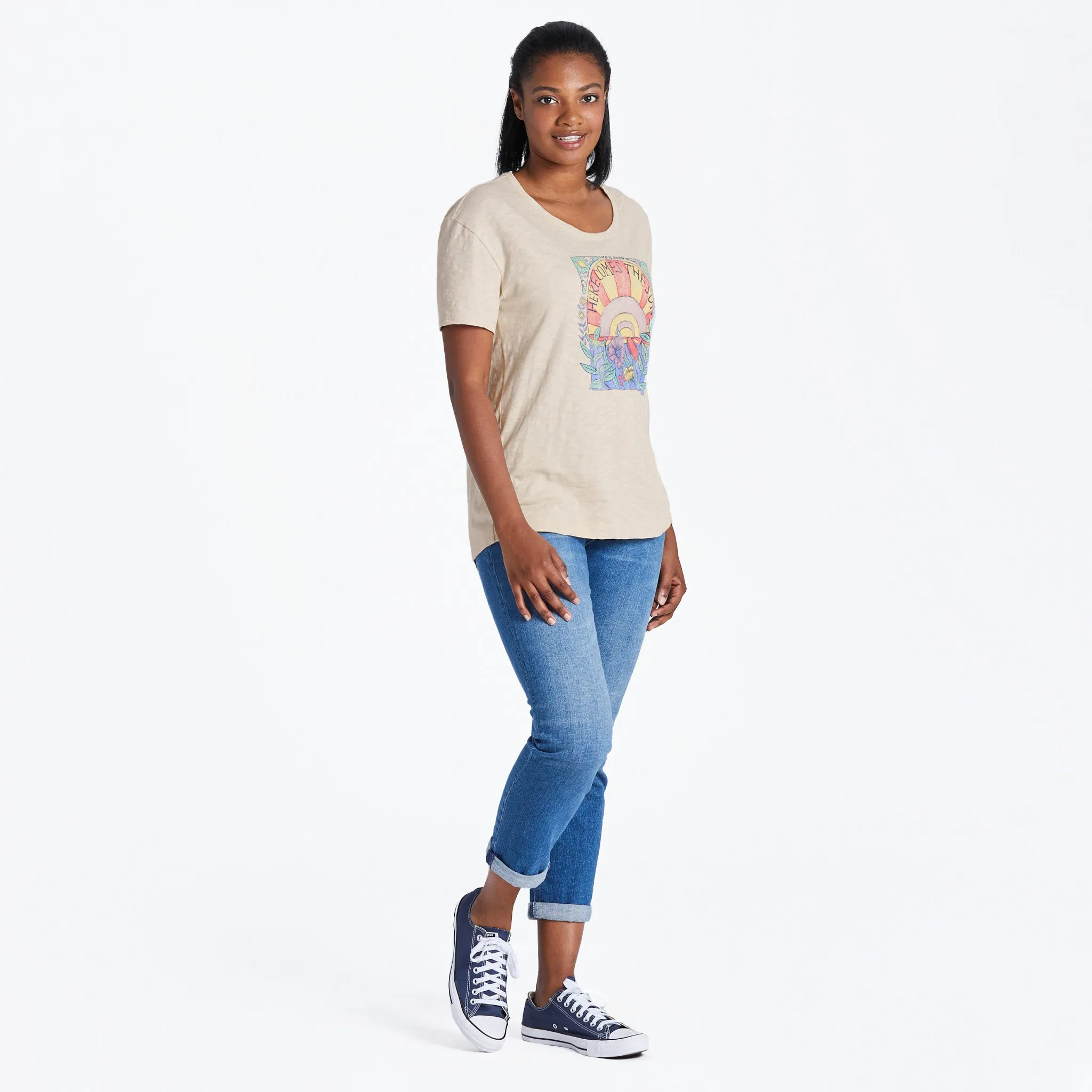Women's Here Comes The Sun Hippie Relaxed Fit Short Sleeve Slub Tee Life is Good