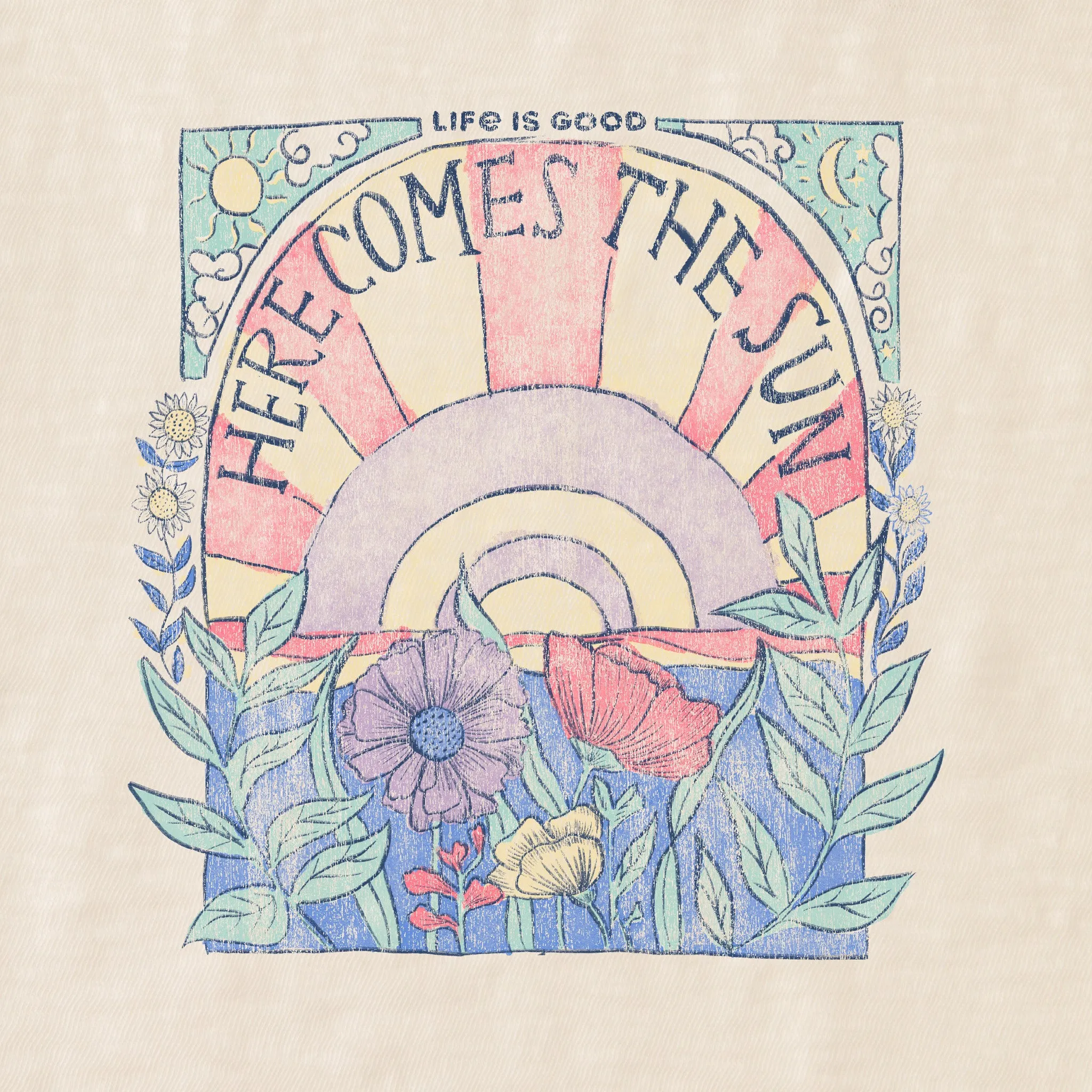 Women's Here Comes The Sun Hippie Relaxed Fit Short Sleeve Slub Tee Life is Good