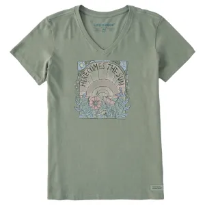 Women's Here Comes The Sun Hippie Short Sleeve Crusher Vee Life is Good