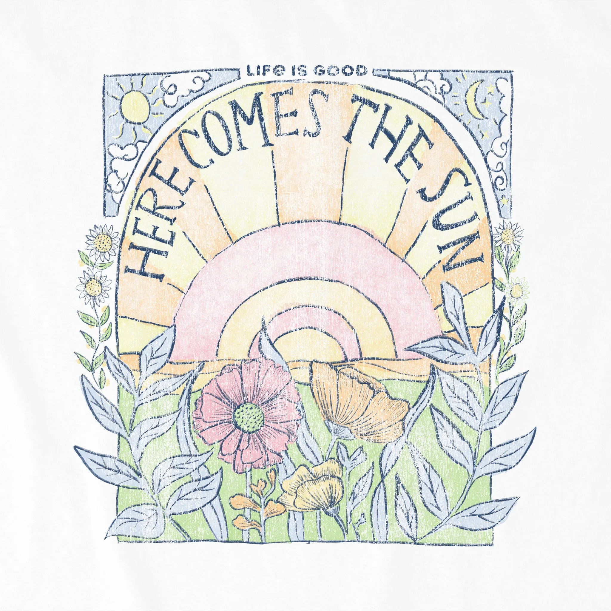 Women's Here Comes The Sun Hippie Simply True Crew Life is Good