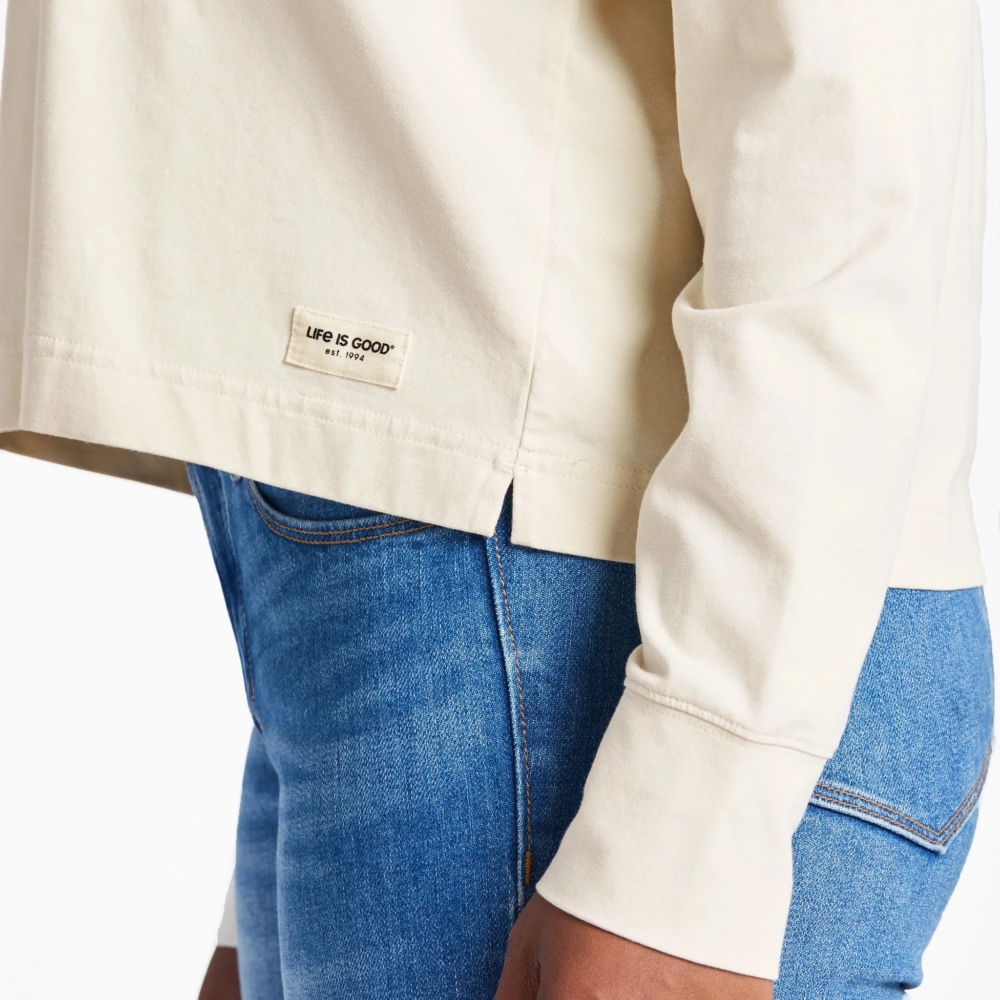 Women's Here Comes the Sun Retro Crusher-FLEX Boxy Hoodie Life is Good