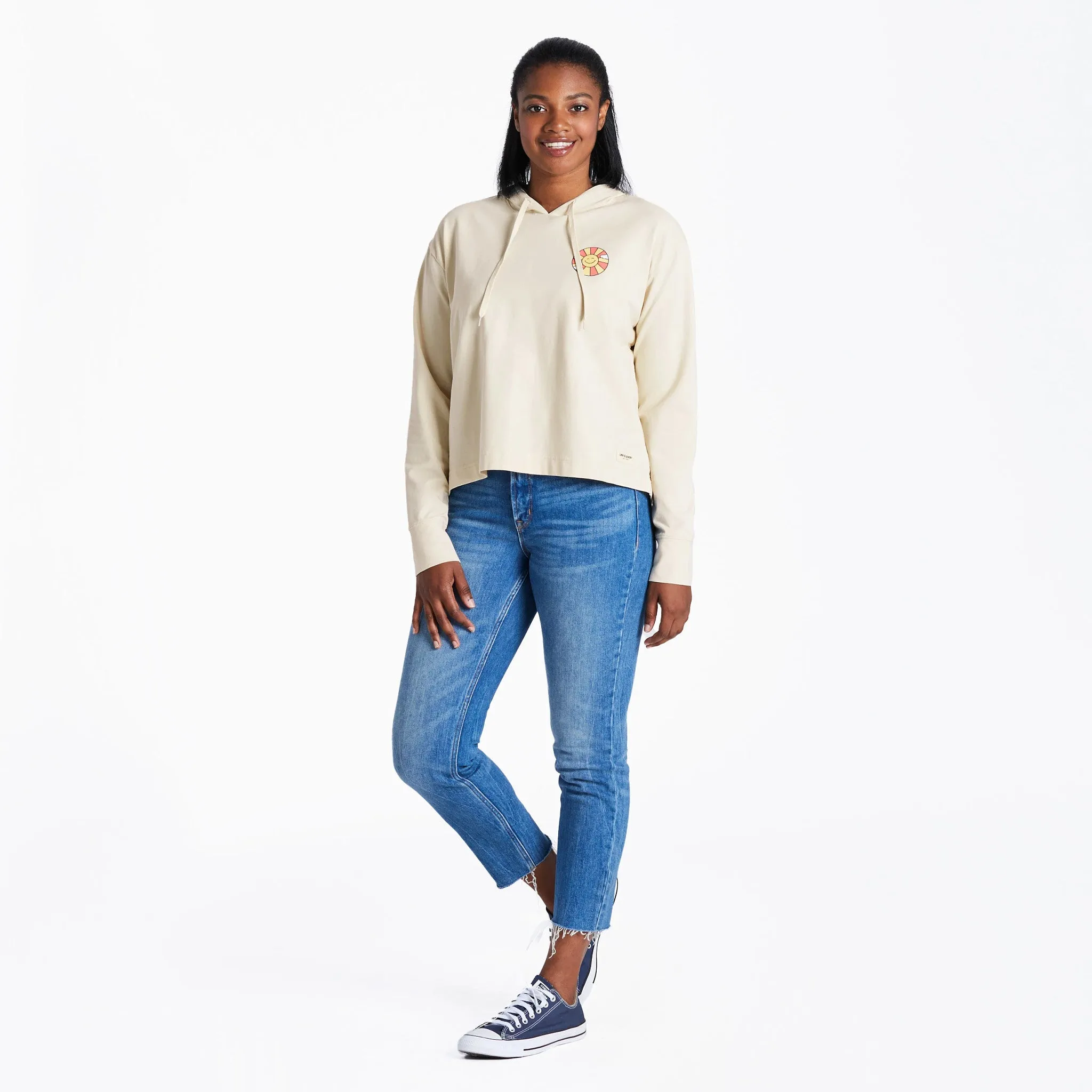 Women's Here Comes the Sun Retro Crusher-FLEX Boxy Hoodie Life is Good