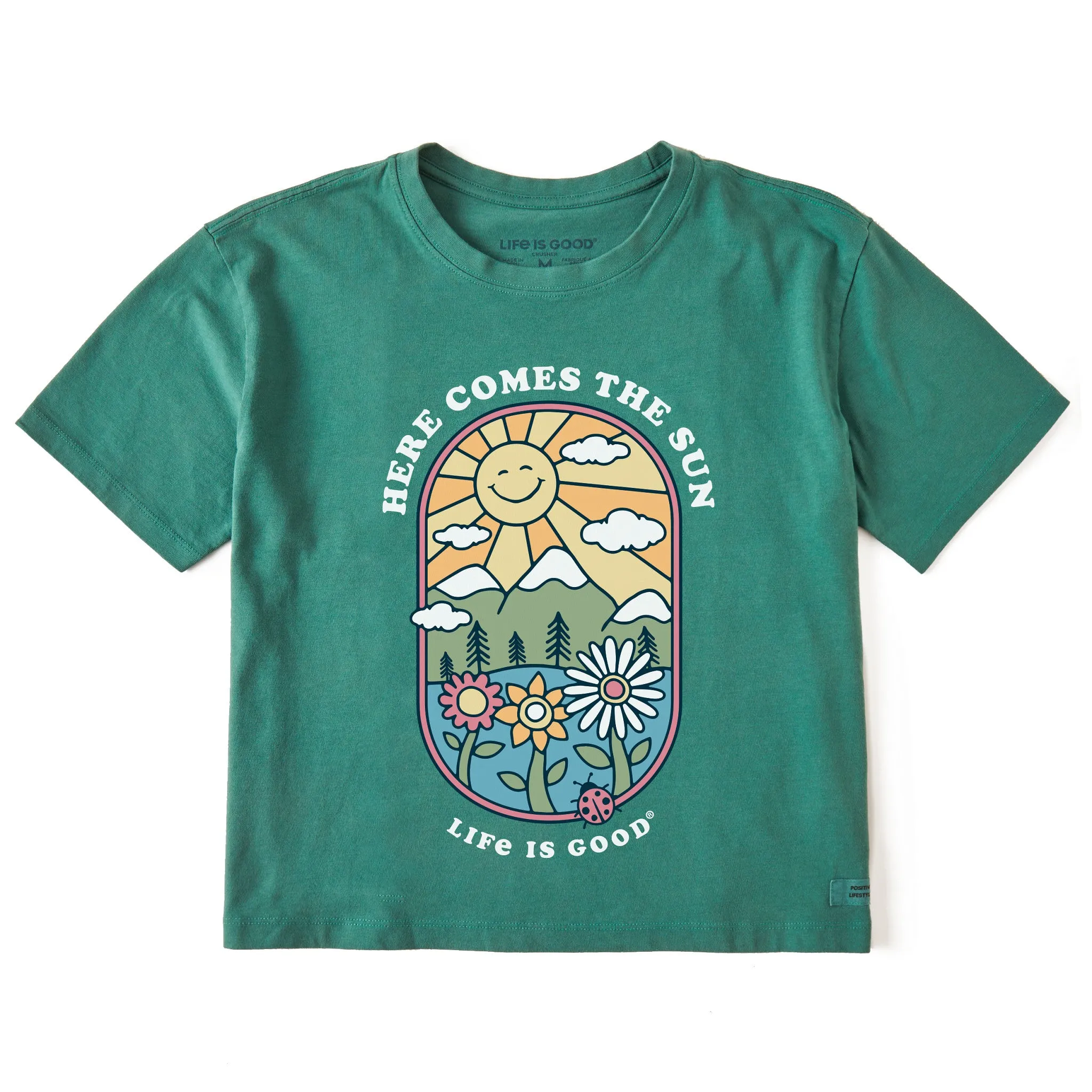 Women's Here Comes the Sun Retro Short Sleeve Crusher Boxy Tee Life is Good