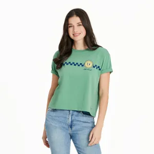 Women's Here Comes The Sun Skateboarding Short Sleeve Crusher Boxy Tee Life is Good