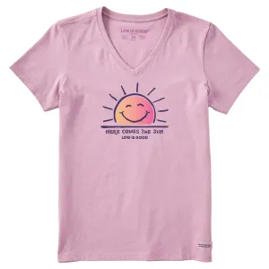 Women's Here Comes The Sun Smile Crusher Vee Life is Good