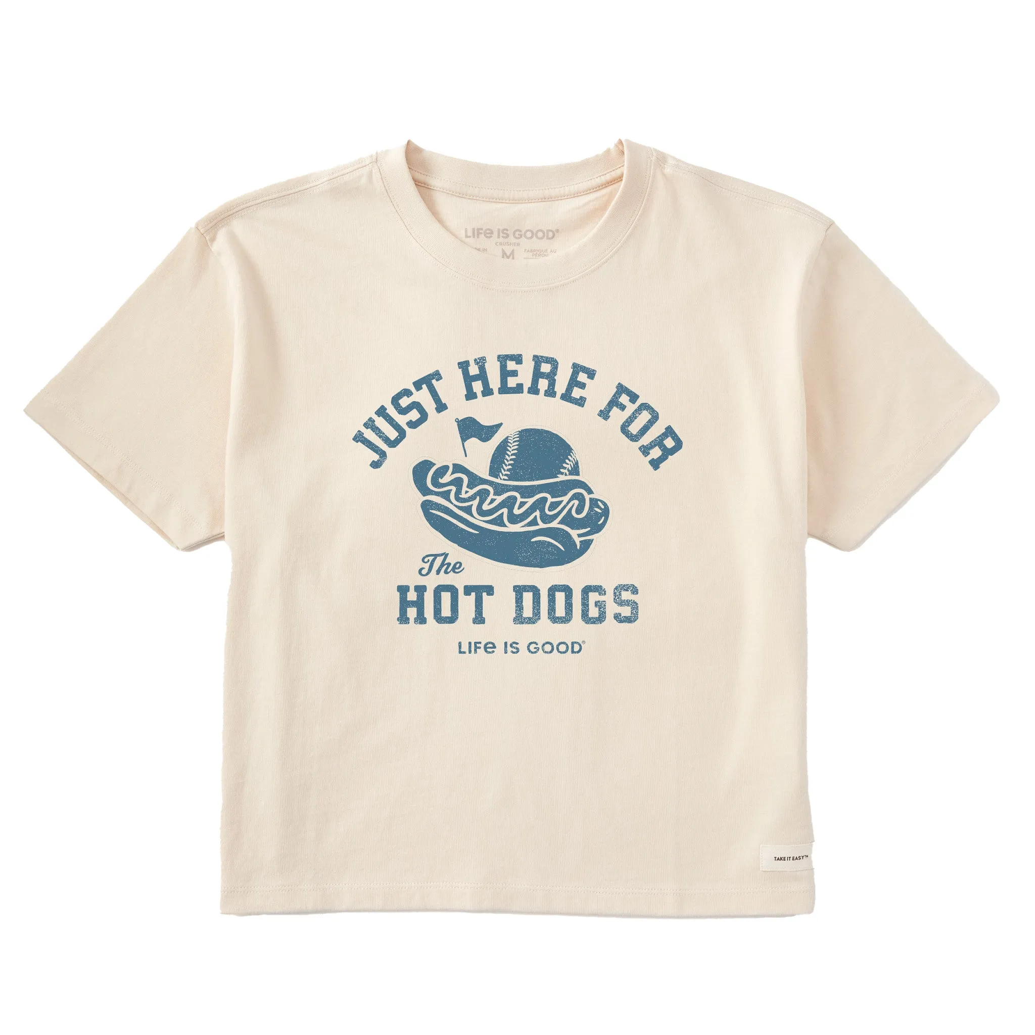 Women's Here for the Hot Dogs Baseball Short Sleeve Crusher Boxy Tee Life is Good