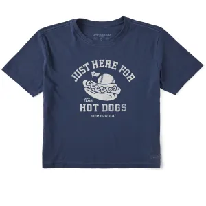 Women's Here for the Hot Dogs Baseball Short Sleeve Crusher Boxy Tee Life is Good
