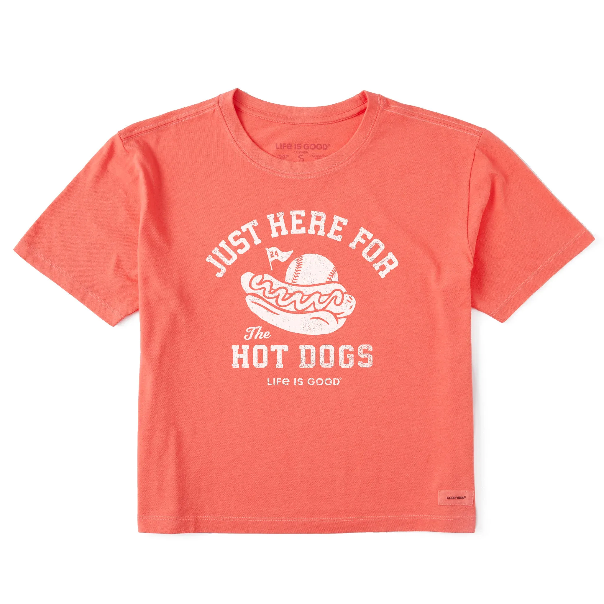 Women's Here for the Hot Dogs Baseball Short Sleeve Crusher Boxy Tee Life is Good
