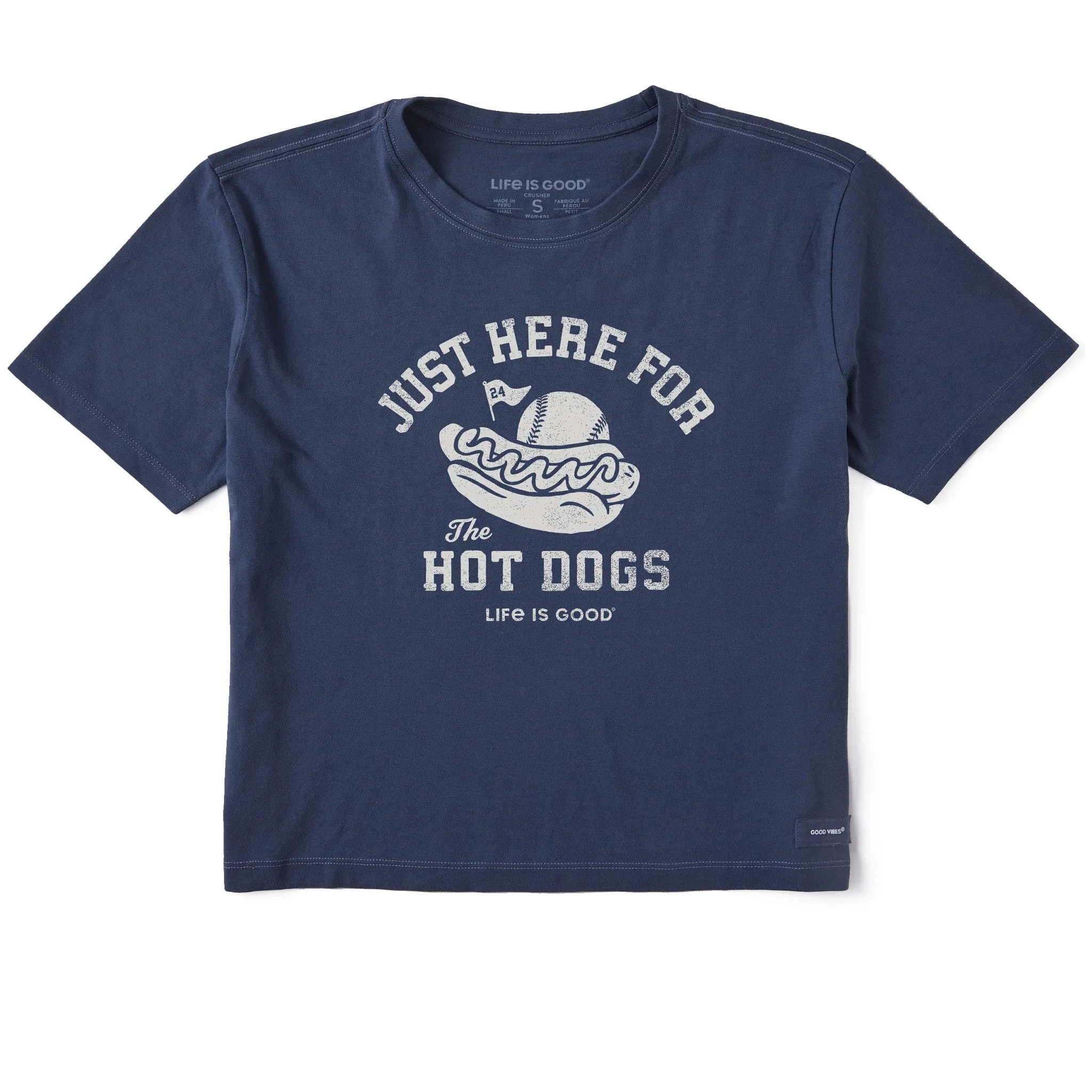 Women's Here for the Hot Dogs Baseball Short Sleeve Crusher Boxy Tee Life is Good