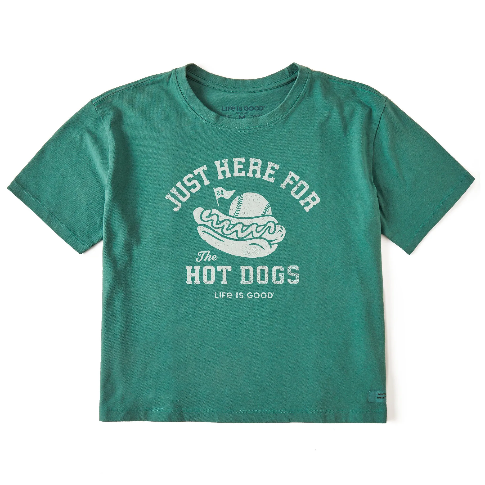 Women's Here for the Hot Dogs Baseball Short Sleeve Crusher Boxy Tee Life is Good