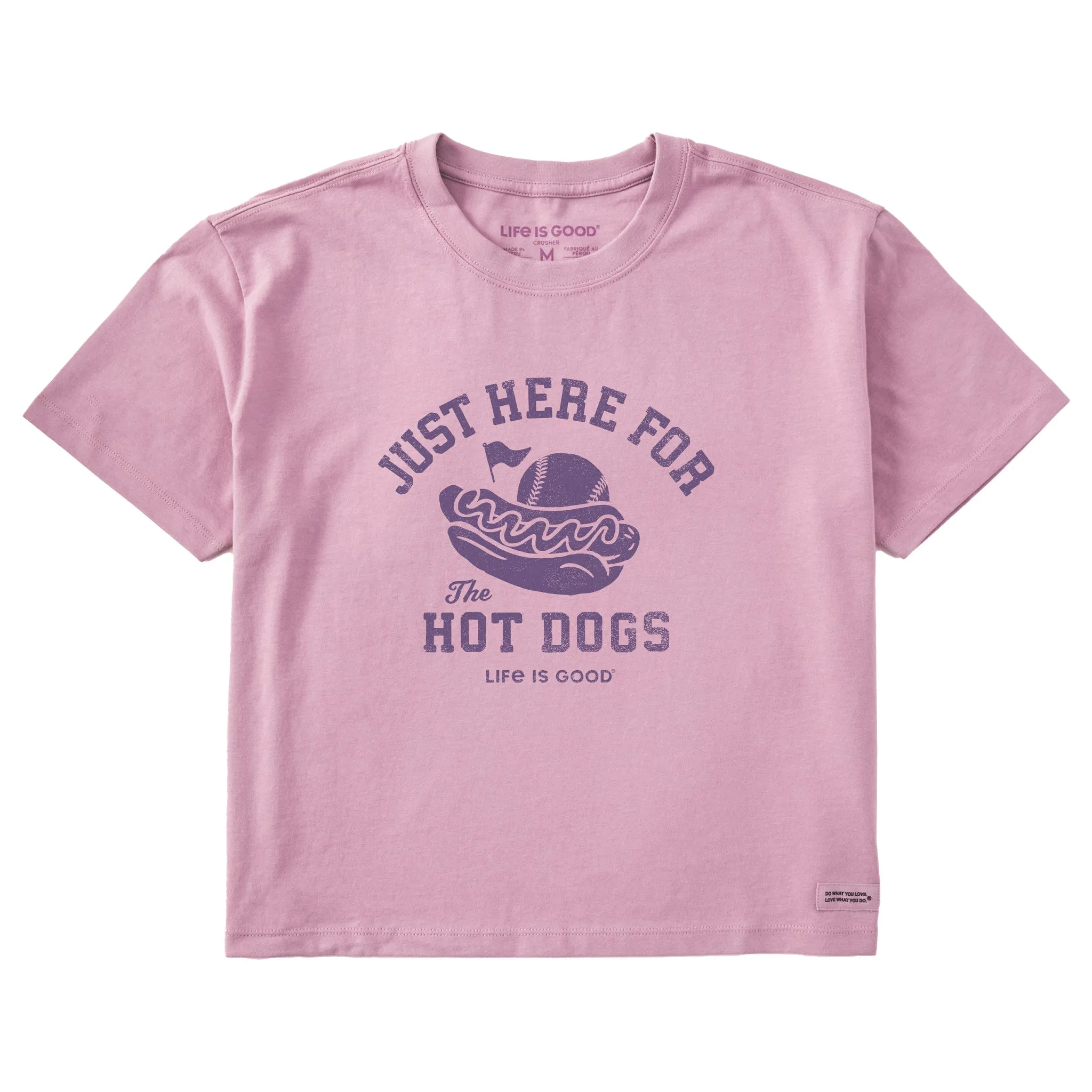 Women's Here for the Hot Dogs Baseball Short Sleeve Crusher Boxy Tee Life is Good