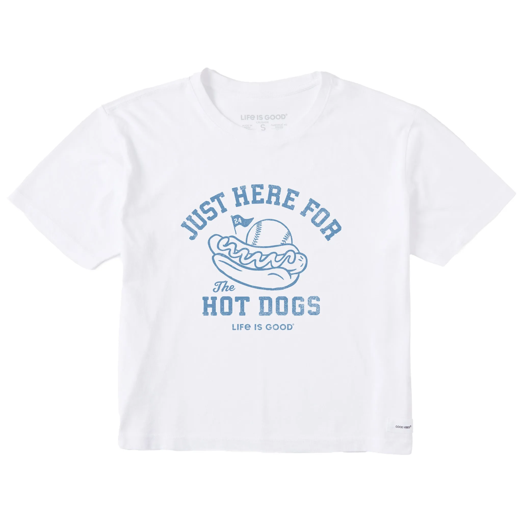 Women's Here for the Hot Dogs Baseball Short Sleeve Crusher Boxy Tee Life is Good