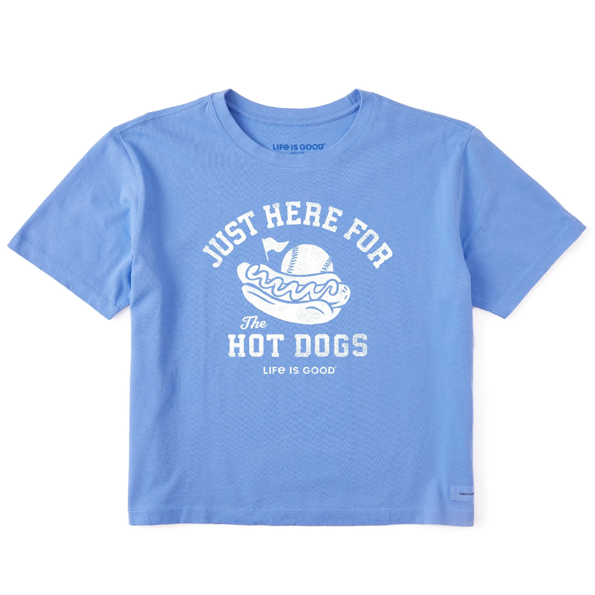 Women's Here for the Hot Dogs Baseball Short Sleeve Crusher Boxy Tee Life is Good