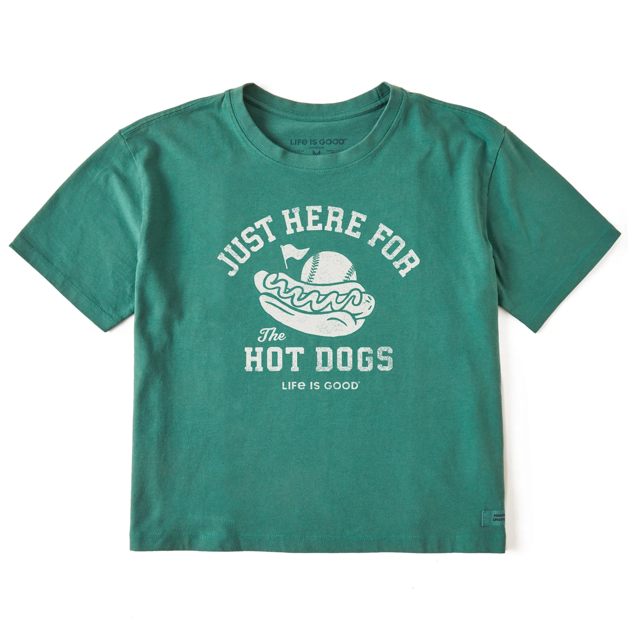 Women's Here for the Hot Dogs Baseball Short Sleeve Crusher Boxy Tee Life is Good