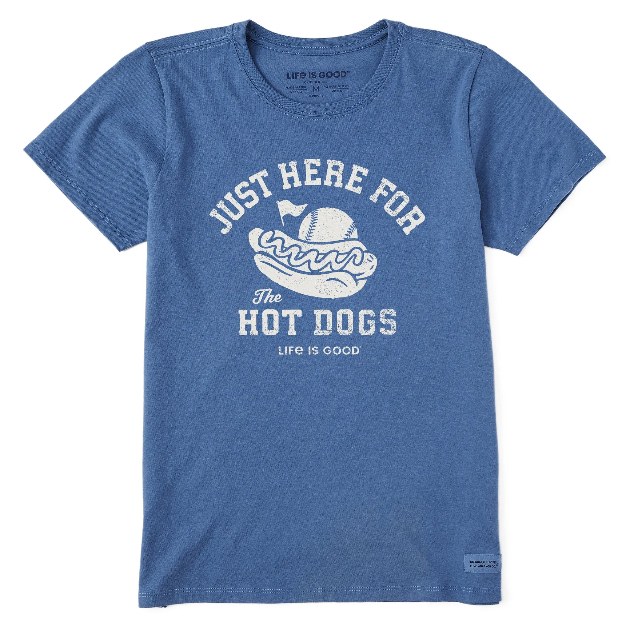 Women's Here for the Hot Dogs Baseball Short Sleeve Crusher Tee Life is Good