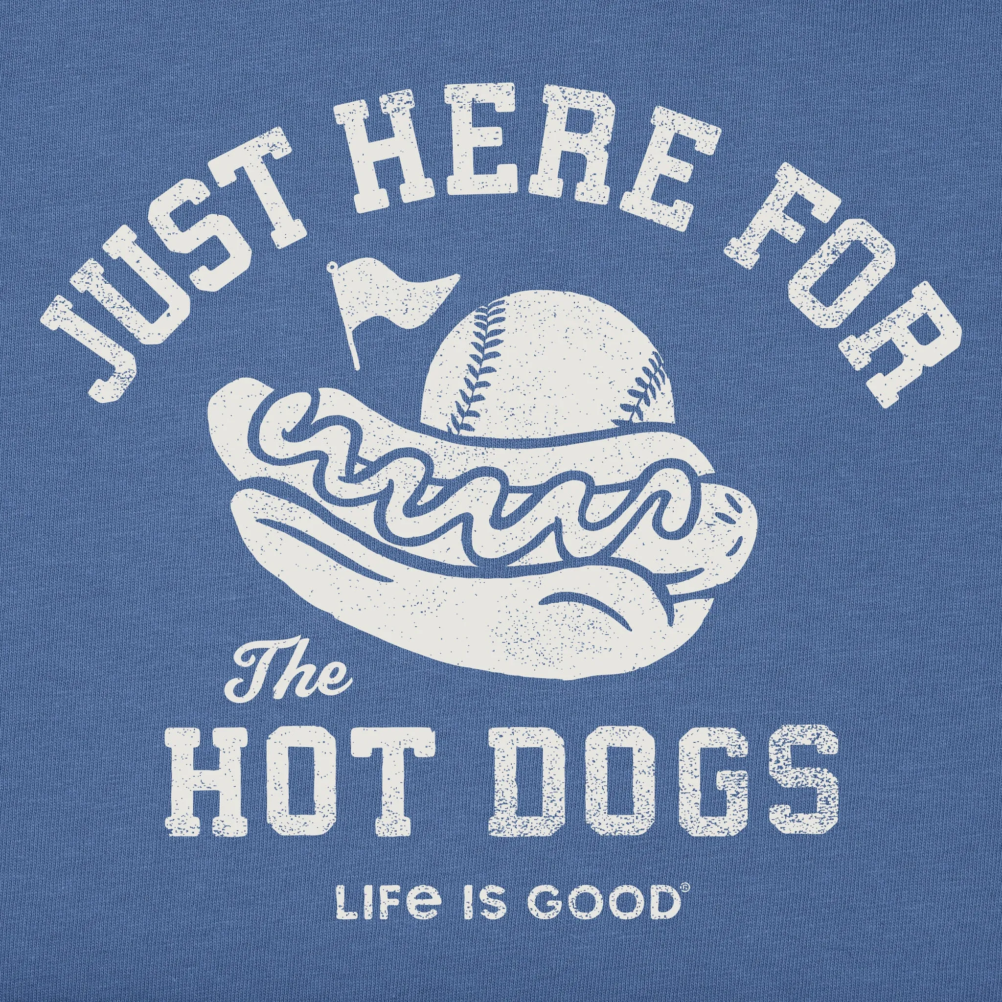 Women's Here for the Hot Dogs Baseball Short Sleeve Crusher Tee Life is Good