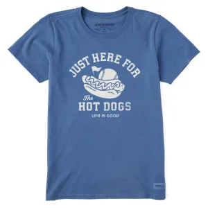 Women's Here for the Hot Dogs Baseball Short Sleeve Crusher Tee Life is Good