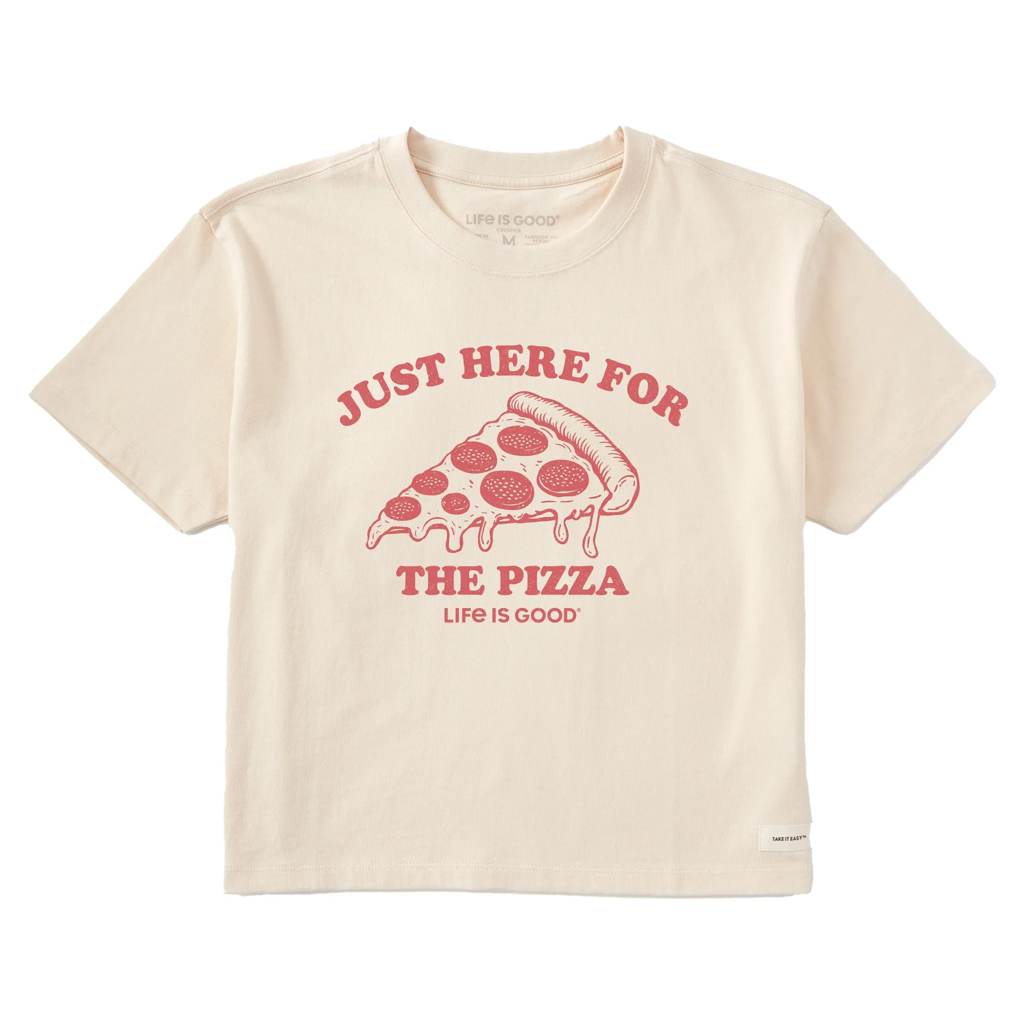 Women's Here for the Pizza (Pepperoni) Short Sleeve Crusher Boxy Tee Life is Good