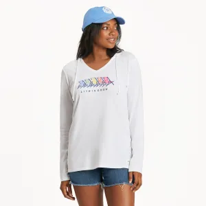 Women's Hibiscus Beach Chairs Long Sleeve Crusher-LITE Hooded Tee Life is Good