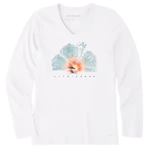 Women's Hibiscus Beach Long Sleeve Crusher Vee Life is Good