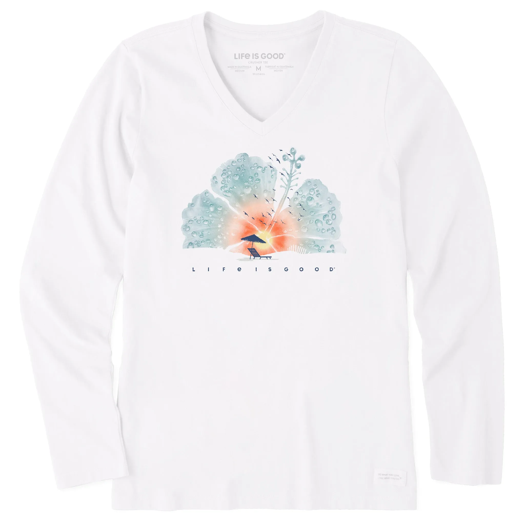 Women's Hibiscus Beach Long Sleeve Crusher Vee Life is Good