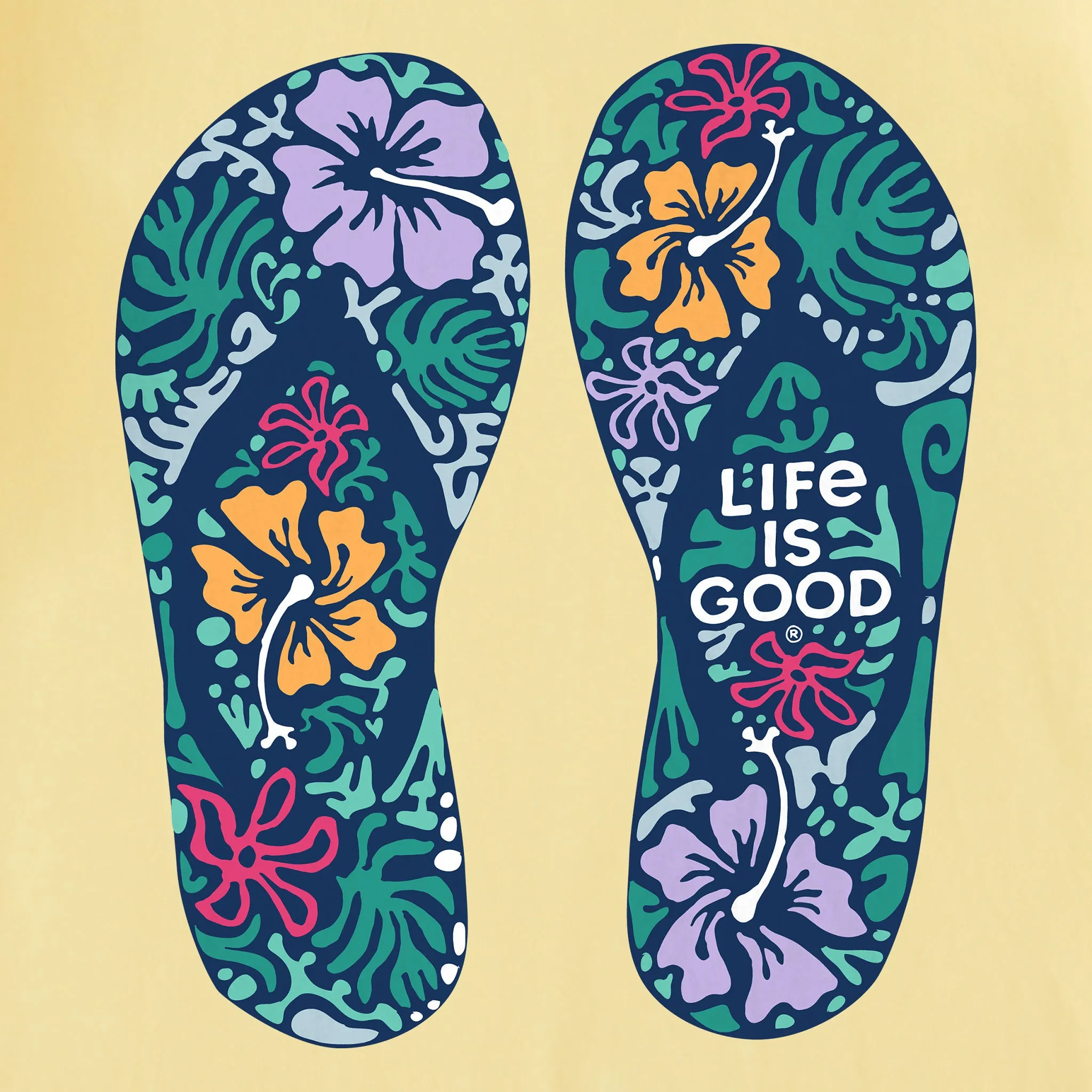 Women's Hibiscus Flip Flops Short Sleeve Crusher Tee Life is Good