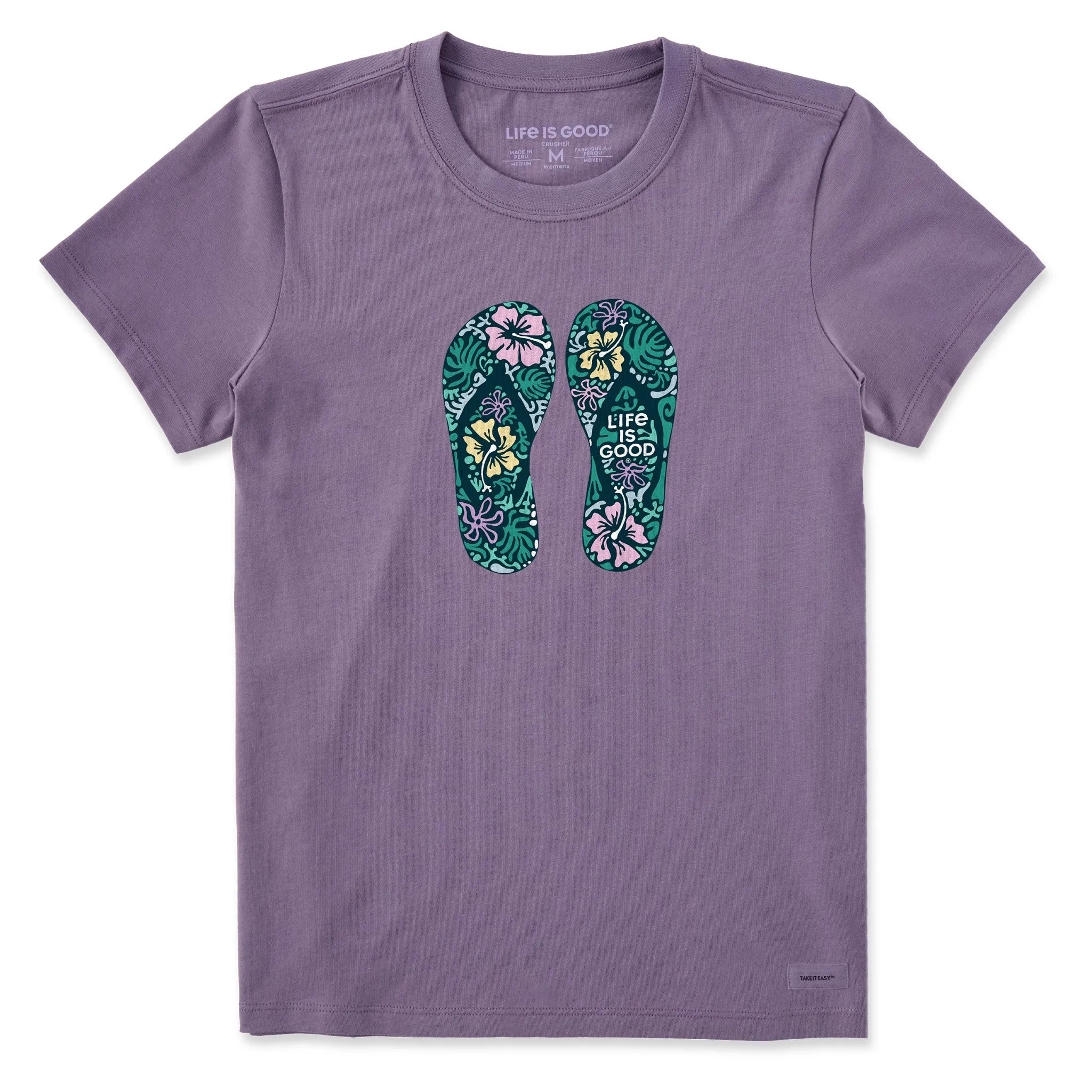 Women's Hibiscus Flip Flops Short Sleeve Crusher Tee Life is Good