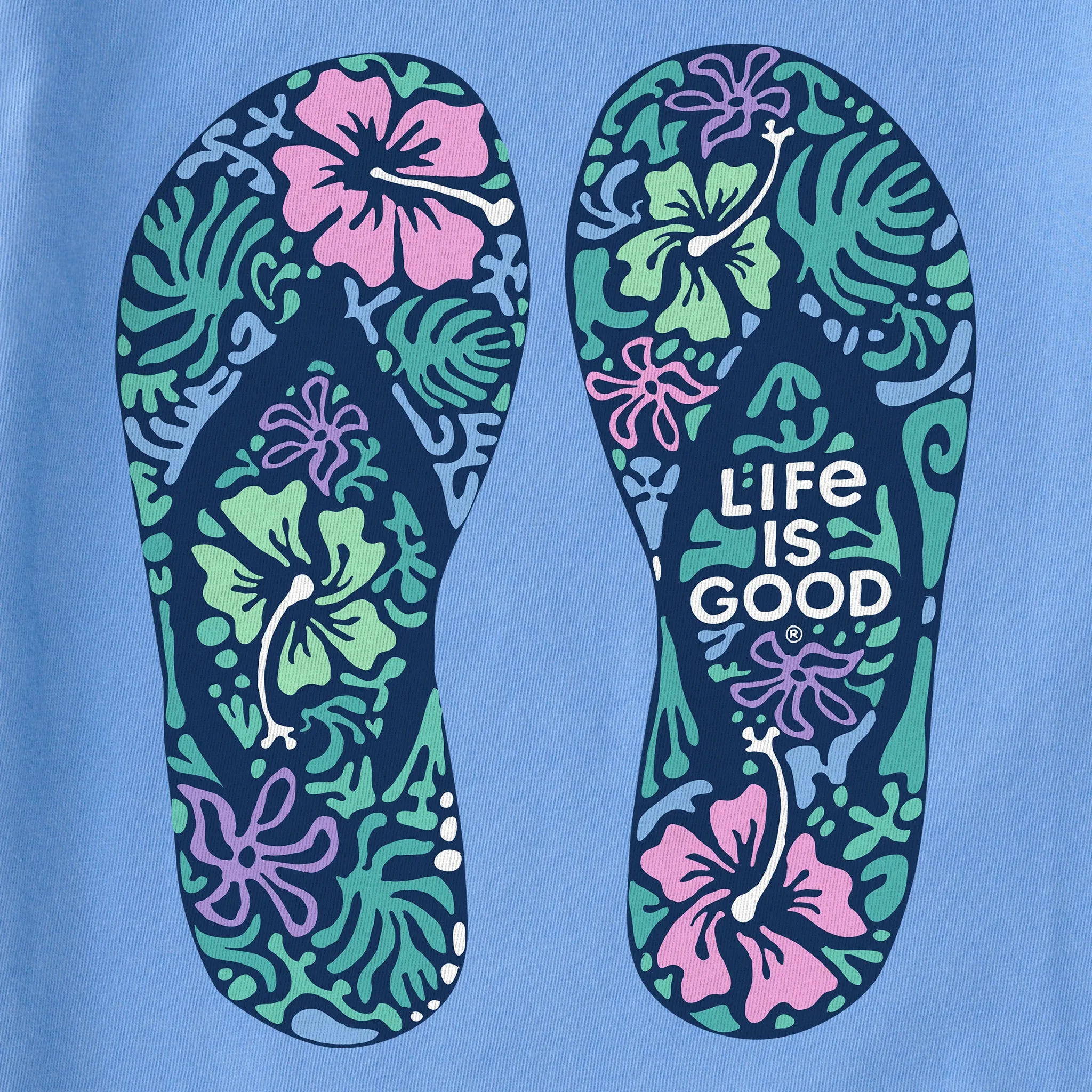 Women's Hibiscus Flip Flops Short Sleeve Crusher Tee Life is Good