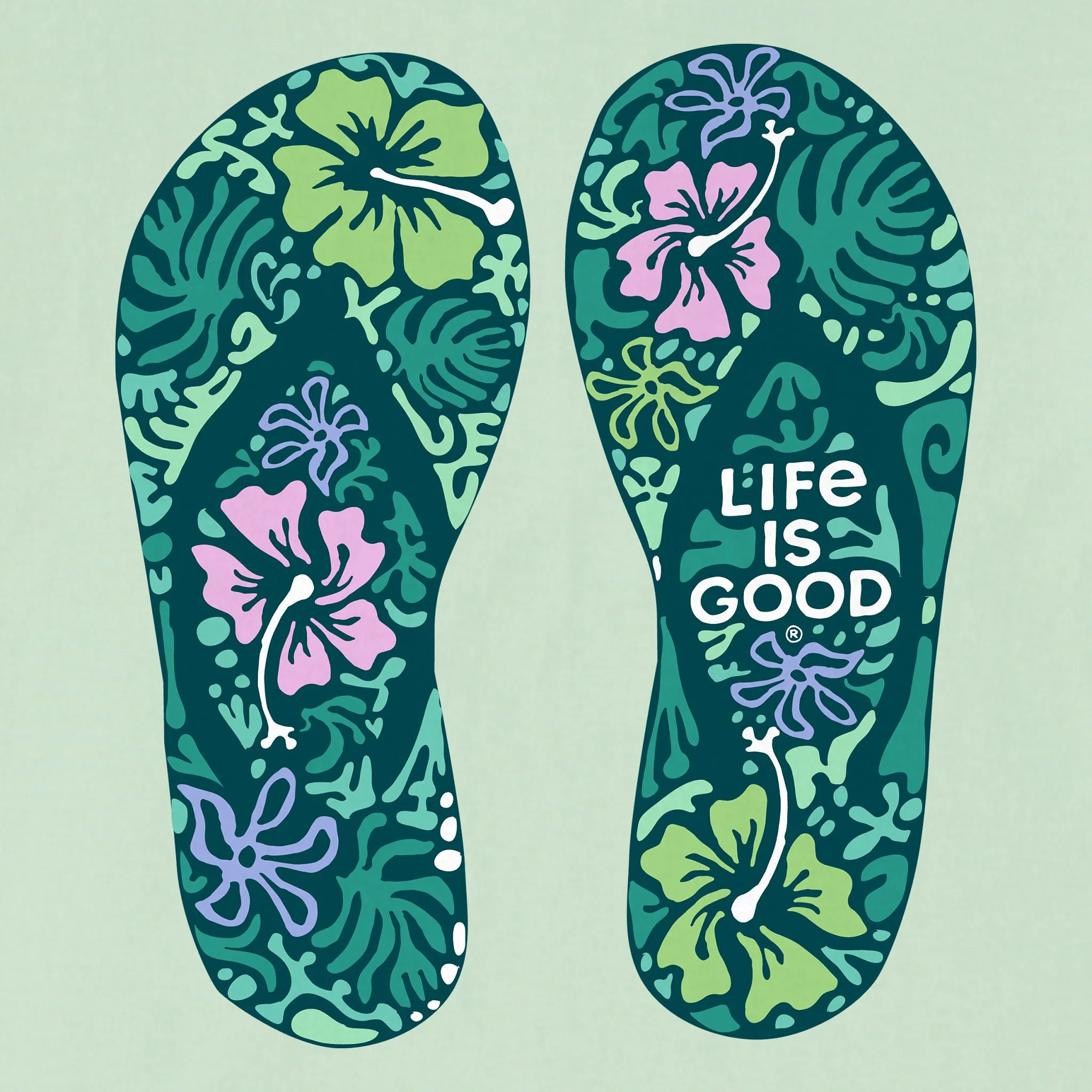 Women's Hibiscus Flip Flops Short Sleeve Crusher Tee Life is Good