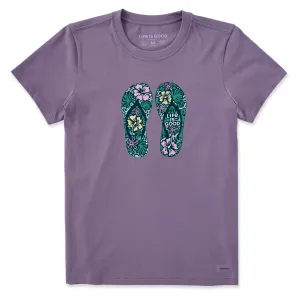 Women's Hibiscus Flip Flops Short Sleeve Crusher Tee Life is Good