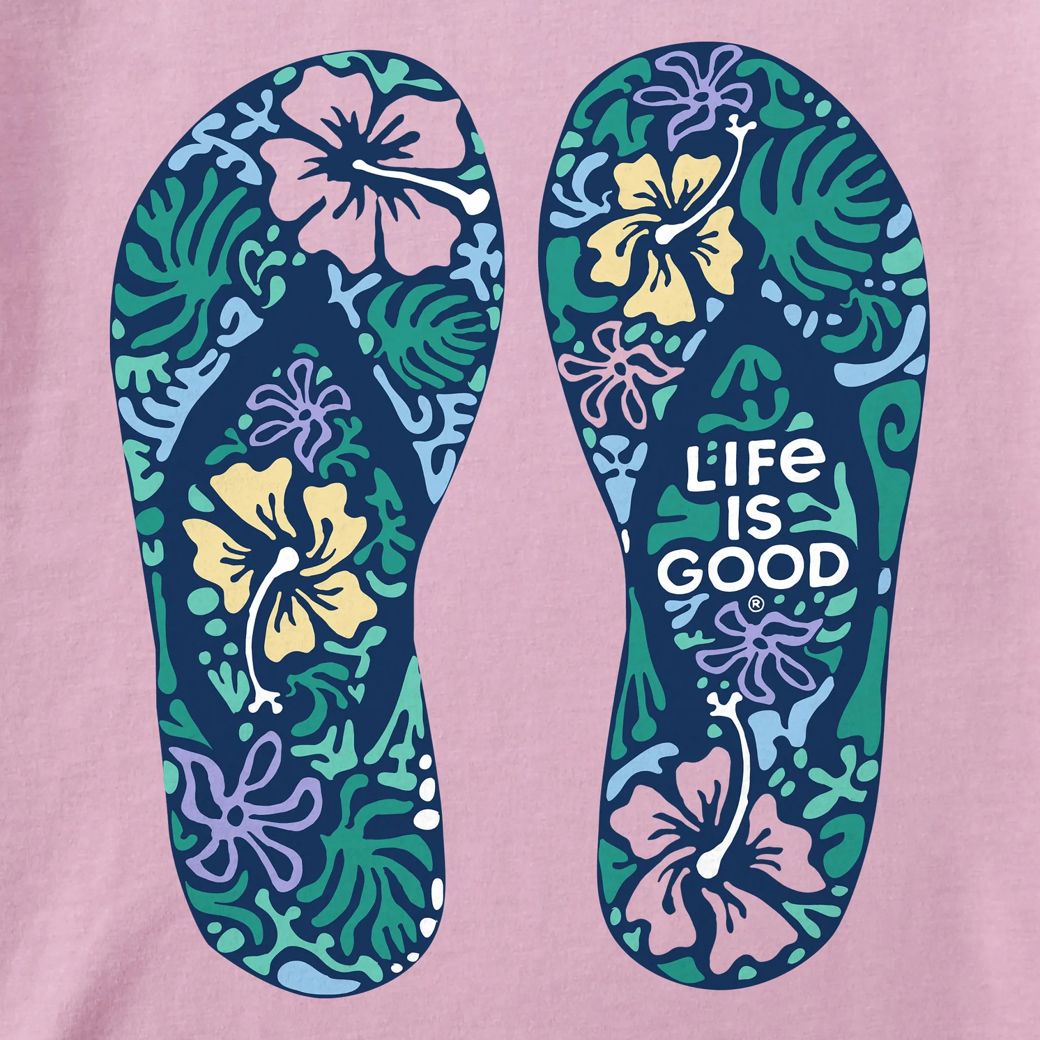 Women's Hibiscus Flip Flops Short Sleeve Vee Life is Good