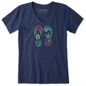 Women's Hibiscus Flip Flops Short Sleeve Vee Life is Good