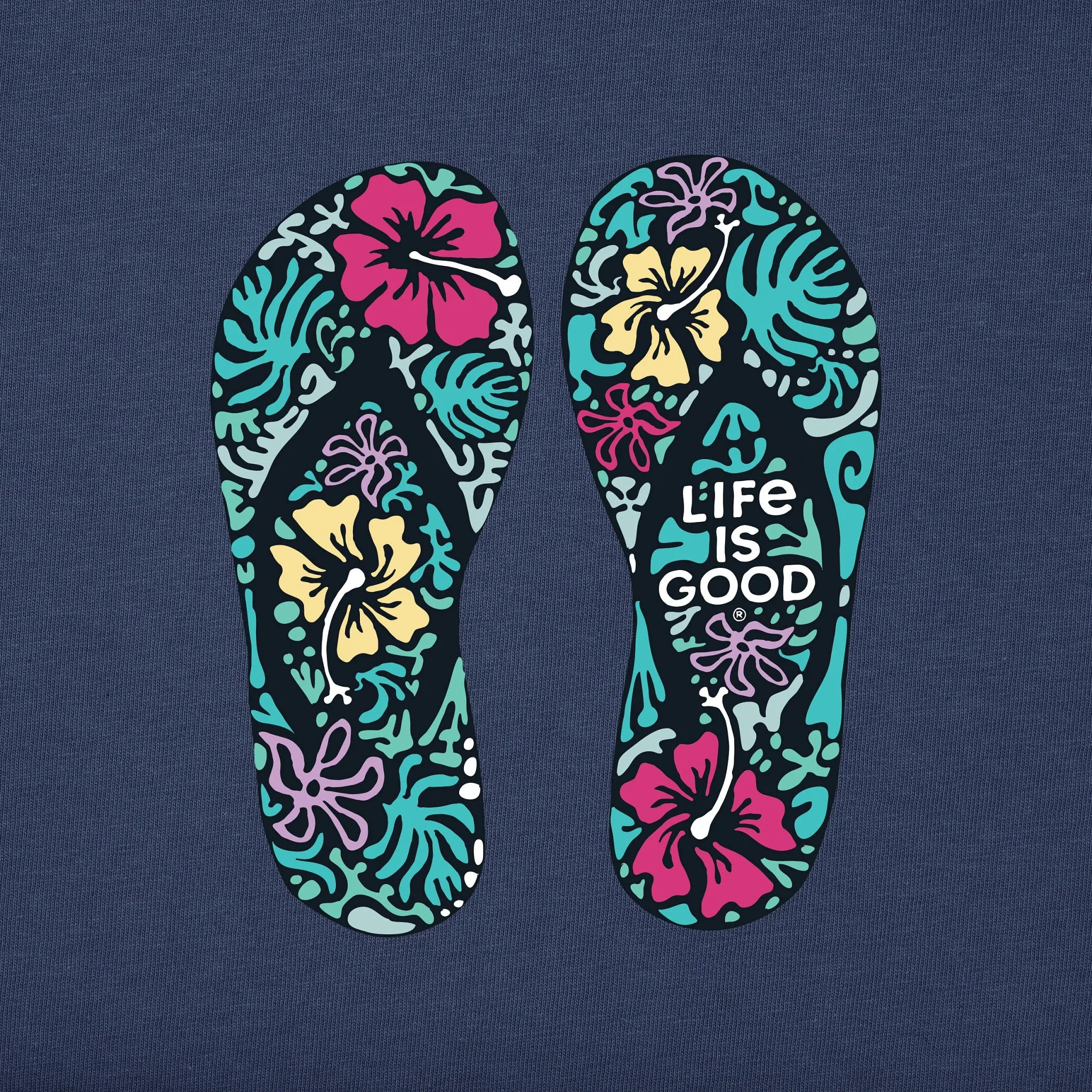 Women's Hibiscus Flip Flops Short Sleeve Vee Life is Good