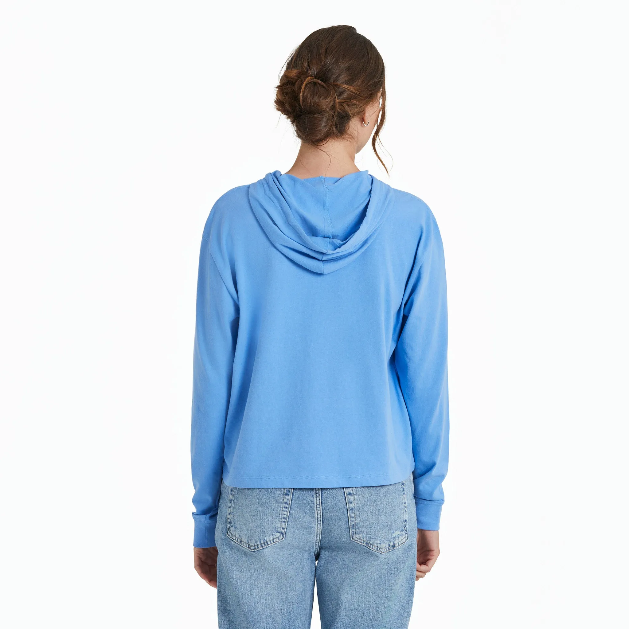 Women's Hibiscus Line Drawing Crusher Boxy Hoodie Life is Good