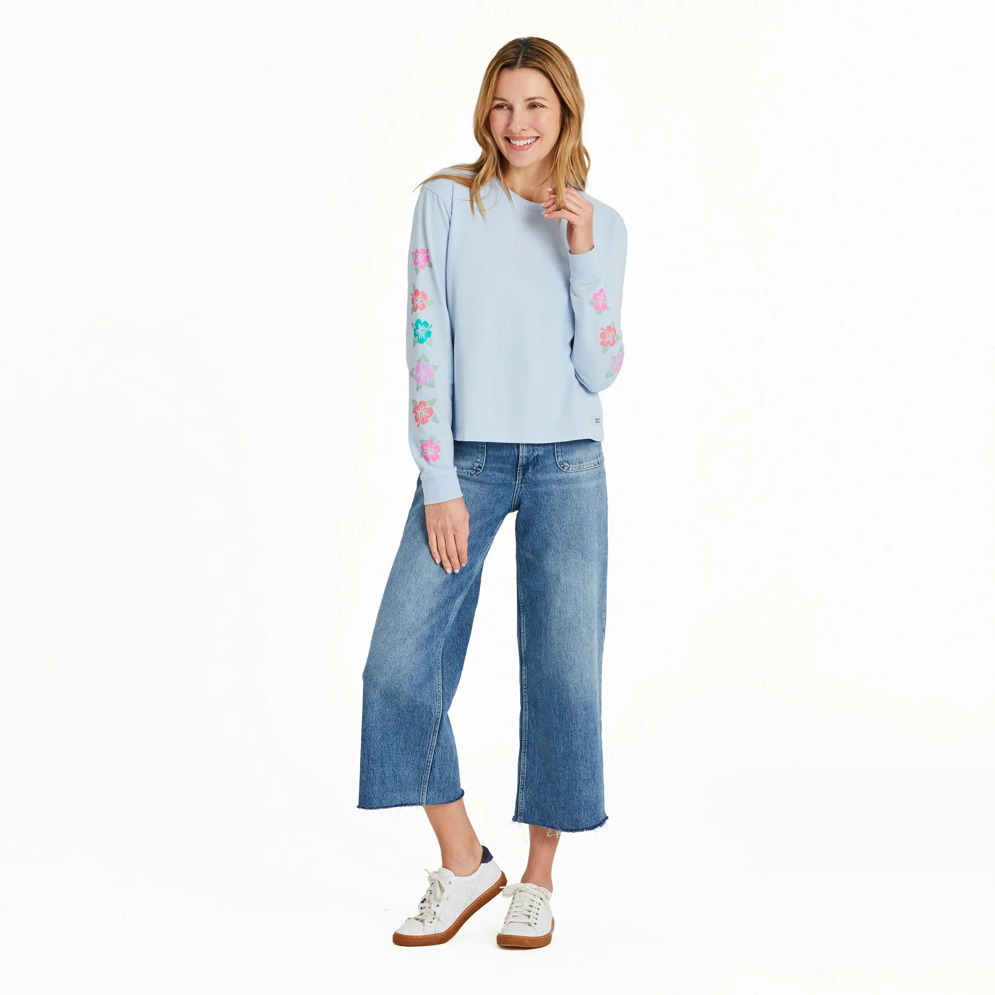 Women's Hibiscus Paradise Long Sleeve Crusher Boxy Tee Life is Good