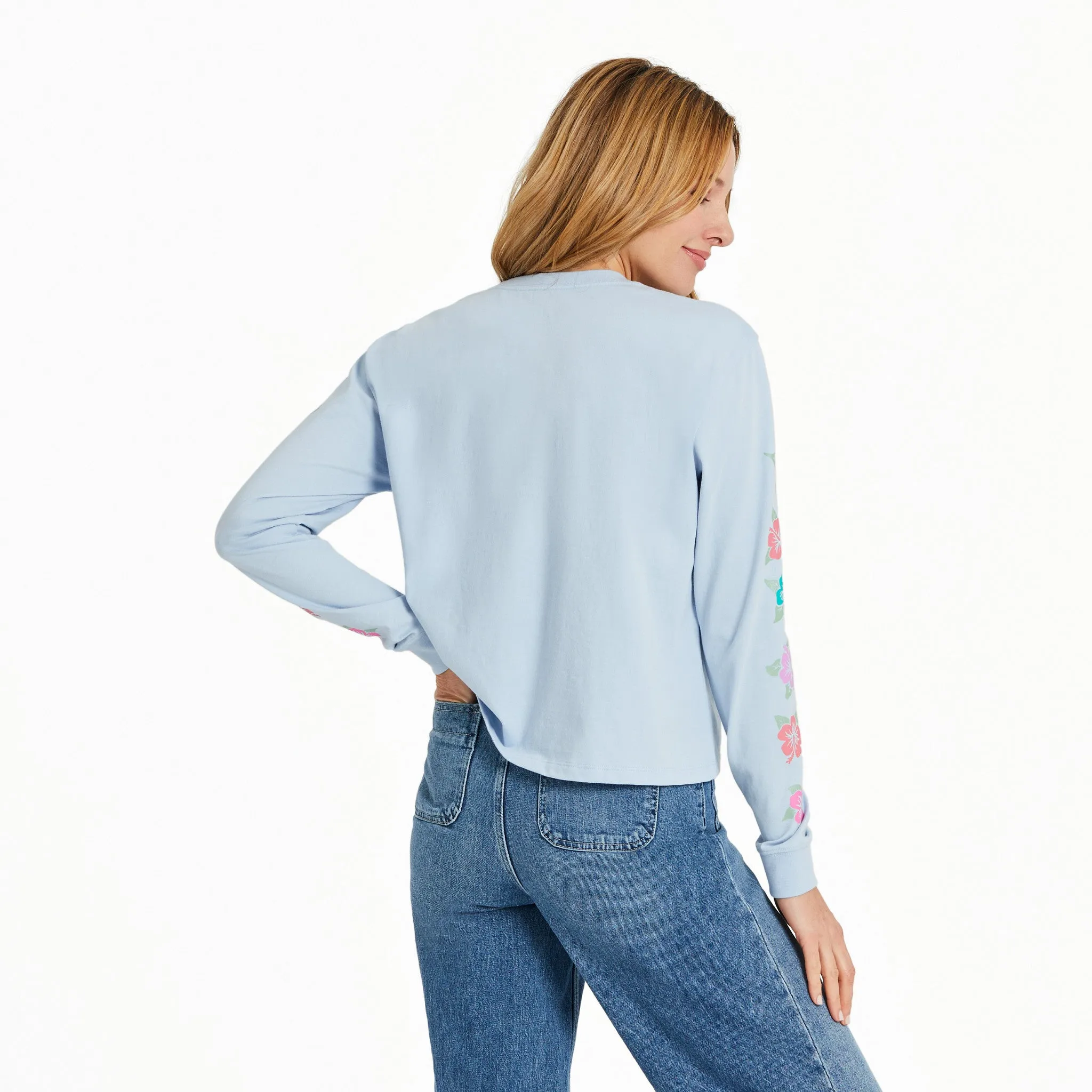 Women's Hibiscus Paradise Long Sleeve Crusher Boxy Tee Life is Good