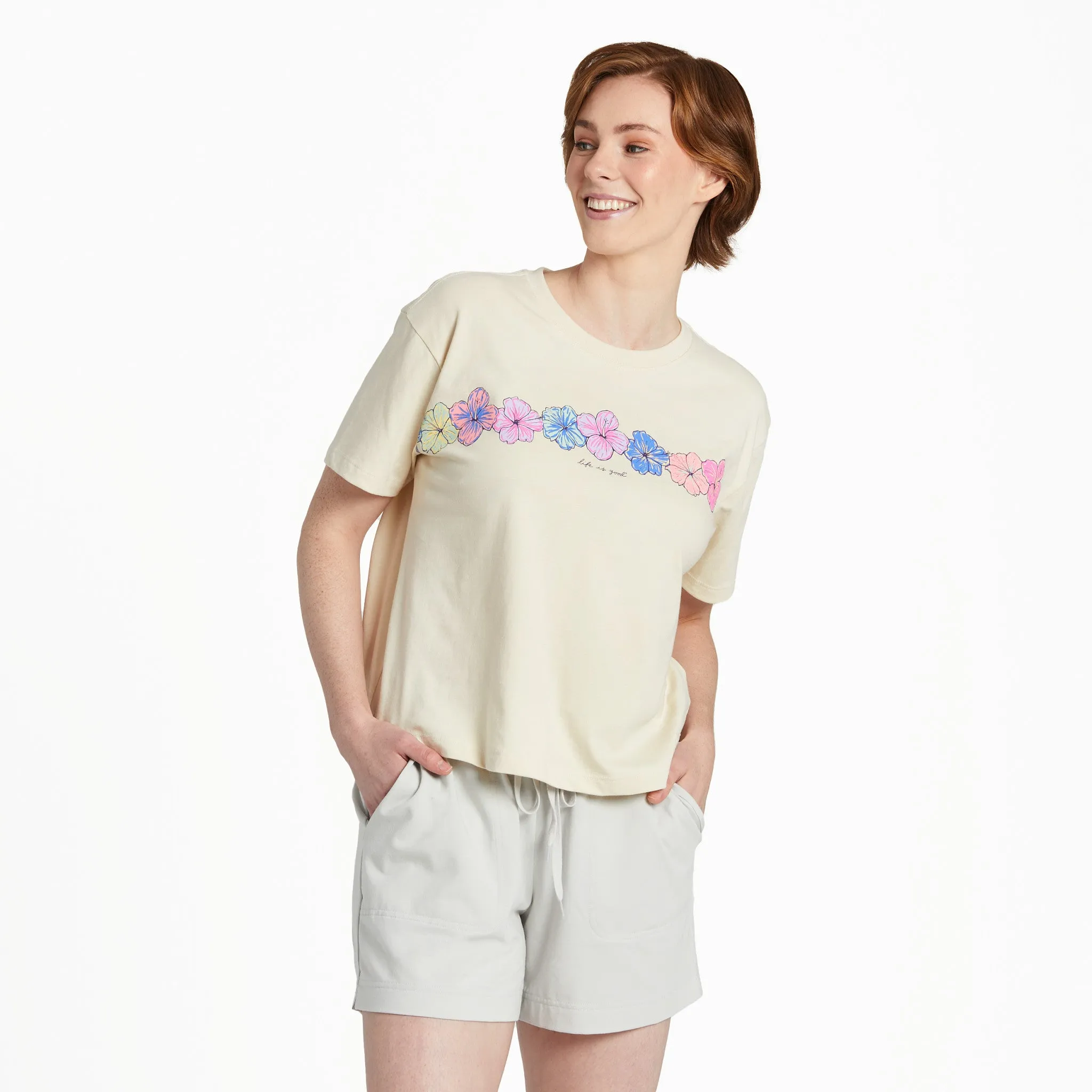 Women's Hibiscus Row Short Sleeve Crusher Boxy Tee Life is Good