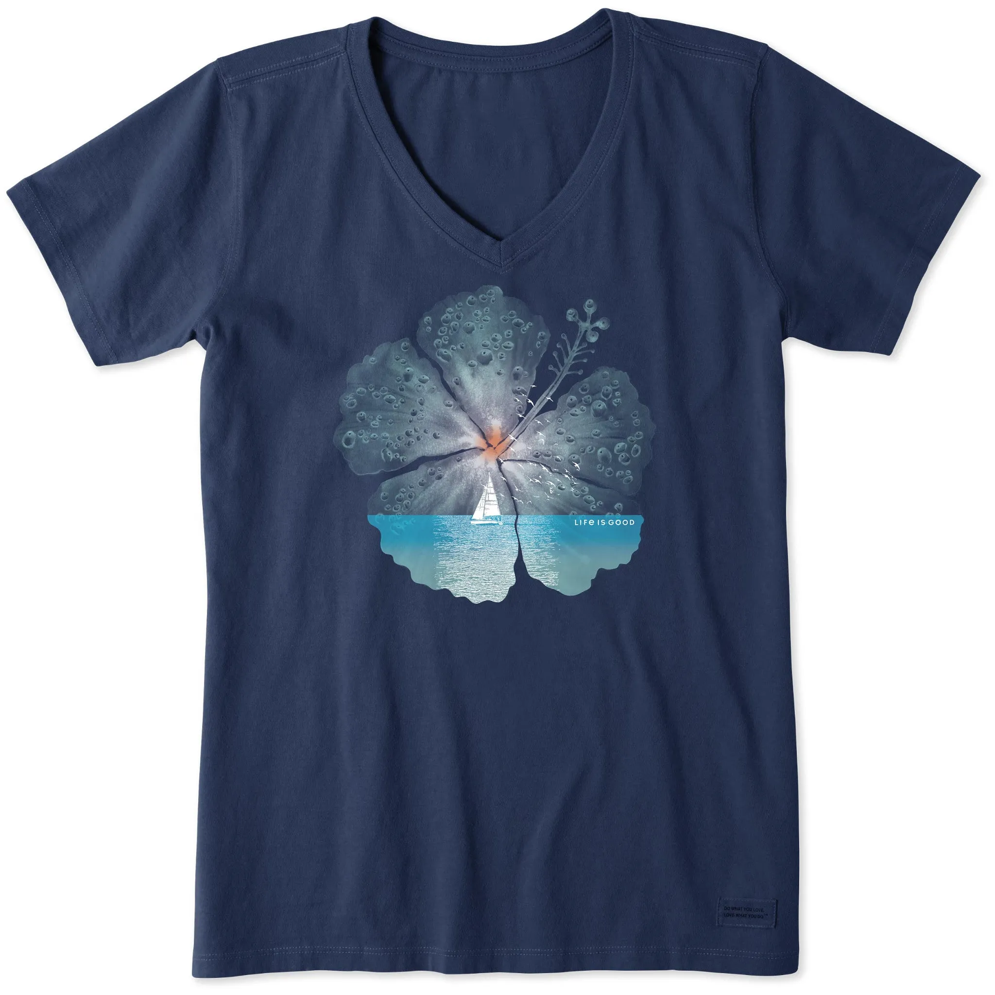 Women's Hibiscus Sail Short Sleeve Crusher Vee Life is Good