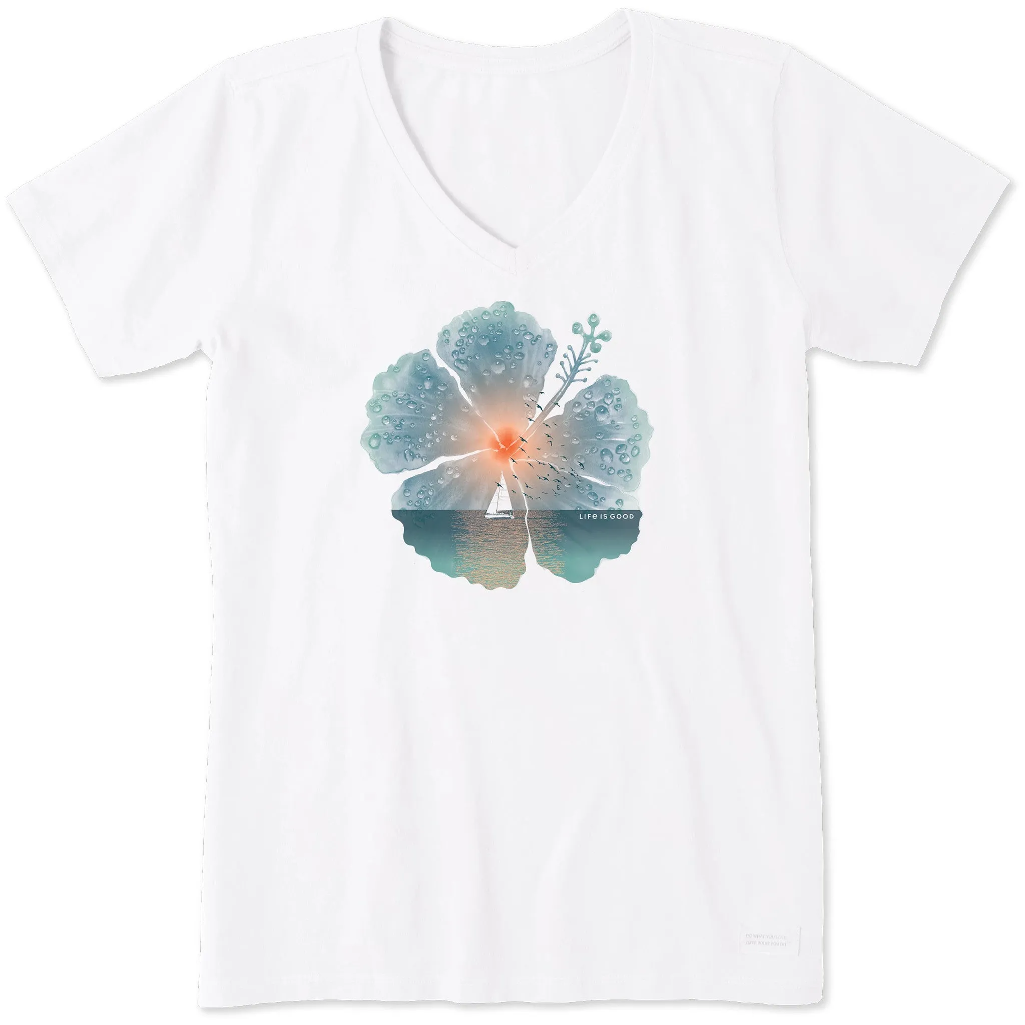 Women's Hibiscus Sail Short Sleeve Crusher Vee Life is Good