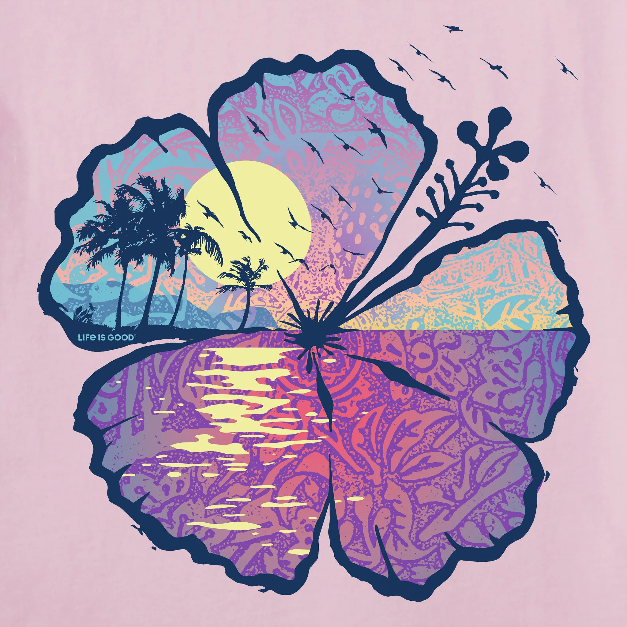 Women's Hibiscus-scape Short Sleeve Tee Life is Good