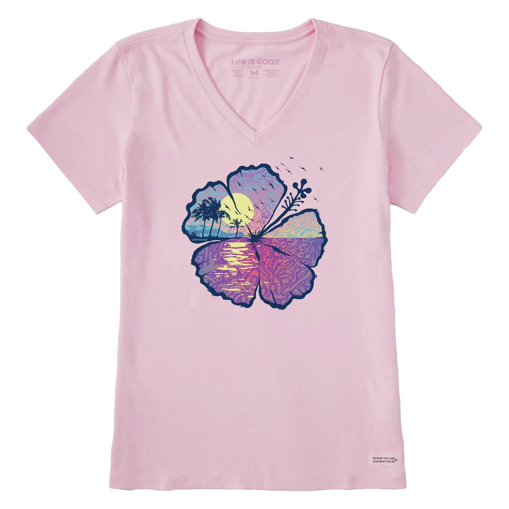 Women's Hibiscus-scape Short Sleeve Vee Life is Good
